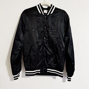 Nike - Black Sateen Embroidered Letterman Bomber Jacket